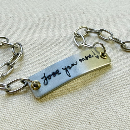 silver and gold bracelet with loved ones actual handwriting engraved - memorial jewelry id style bracelet- drake designs jewelry