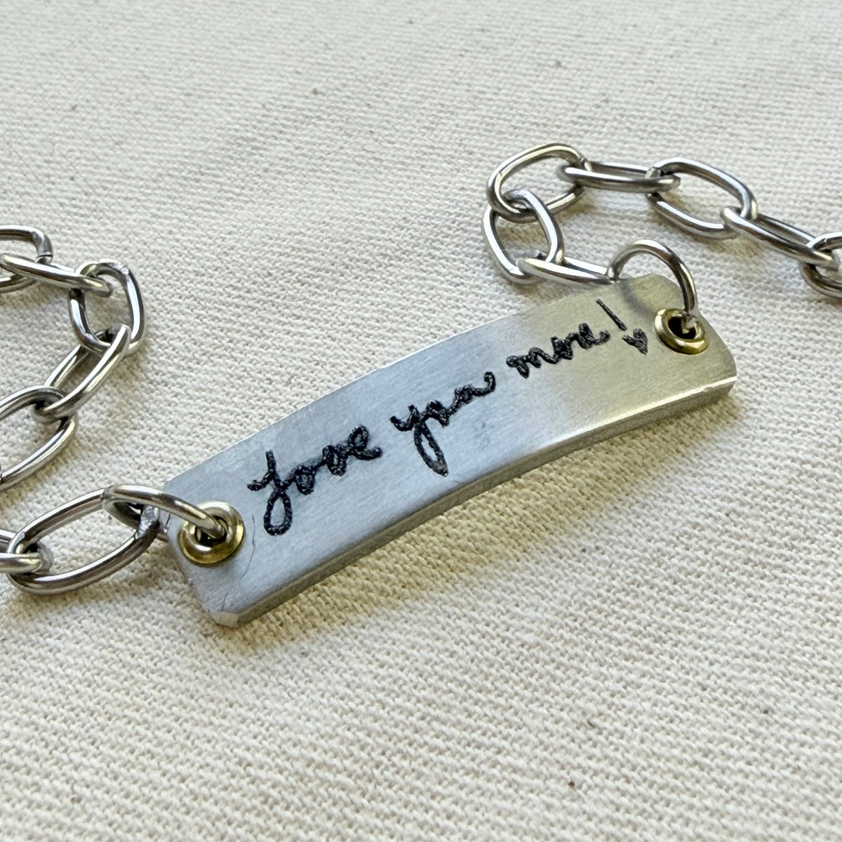 silver and gold bracelet with loved ones actual handwriting engraved - memorial jewelry - drake designs jewelry