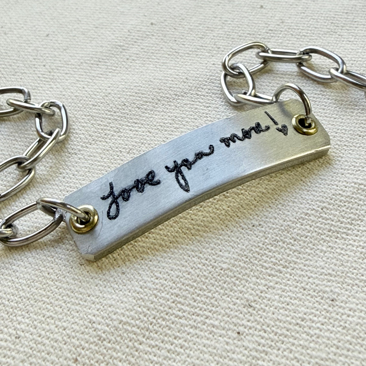 silver and gold bracelet with loved ones actual handwriting engraved - memorial jewelry - drake designs jewelry