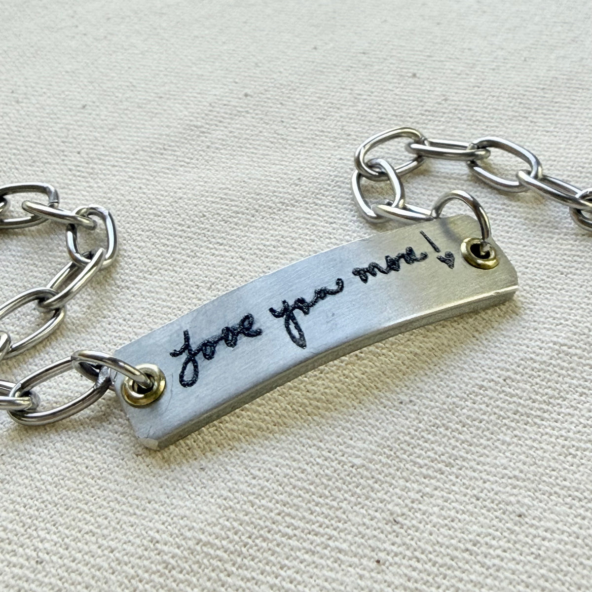 silver and gold bracelet with loved ones actual handwriting engraved - memorial jewelry - drake designs jewelry