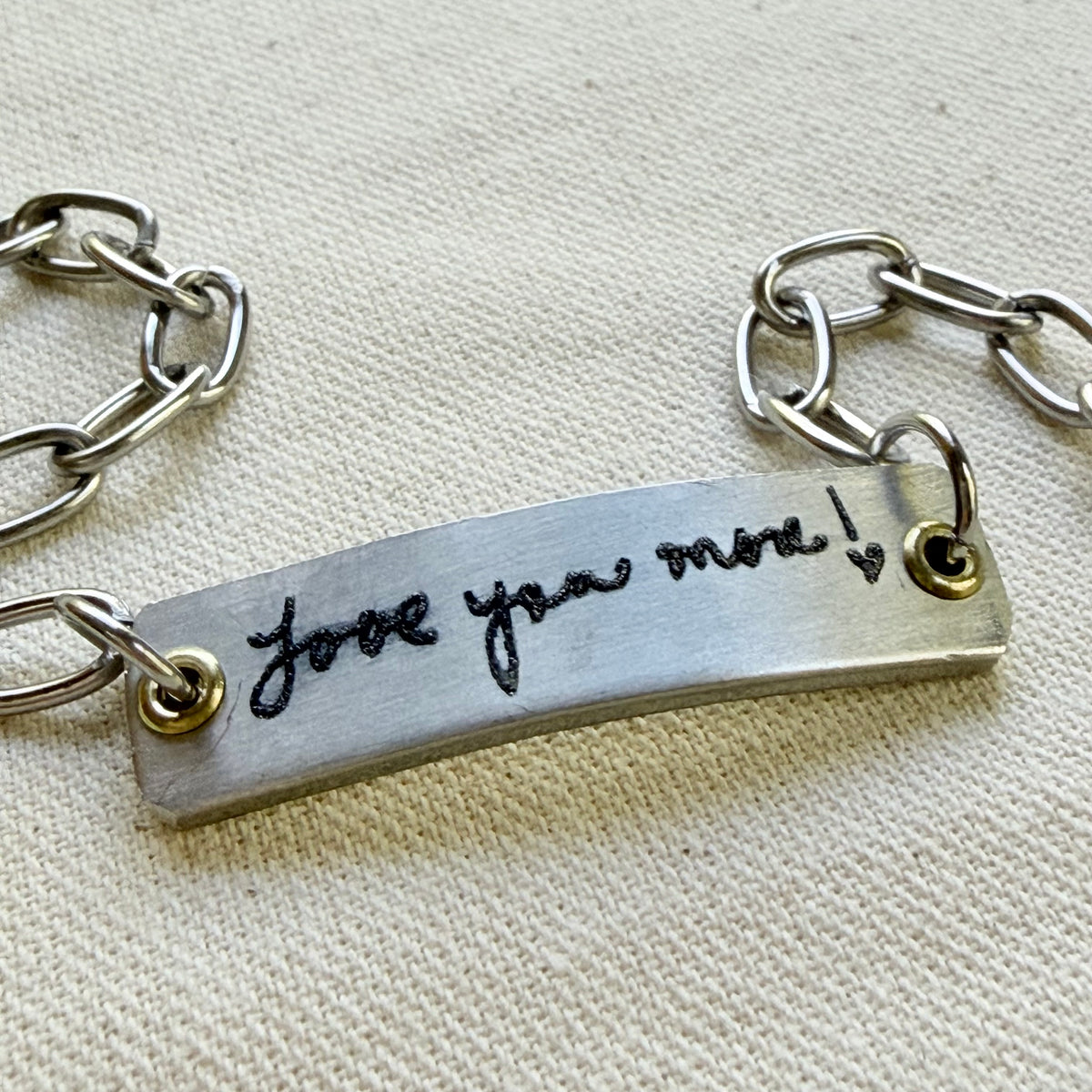 silver and gold handwriting bracelet - memorial jewelry - drake designs jewelry