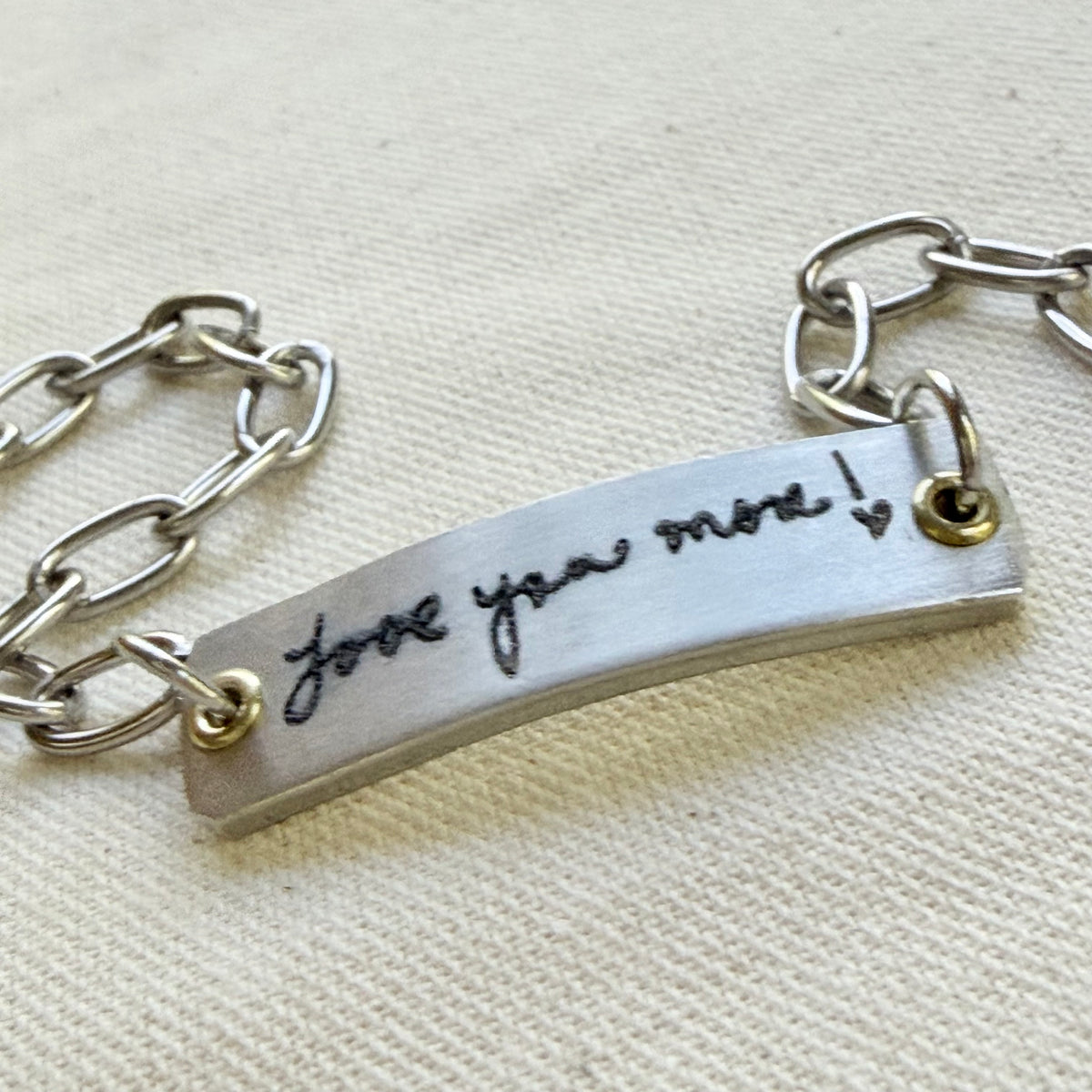 silver and gold bracelet with loved ones actual handwriting engraved - memorial jewelry - drake designs jewelry