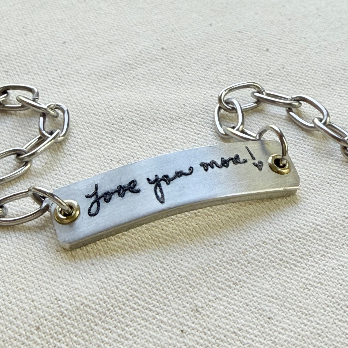 silver and gold handwriting bracelet - memorial jewelry - drake designs jewelry