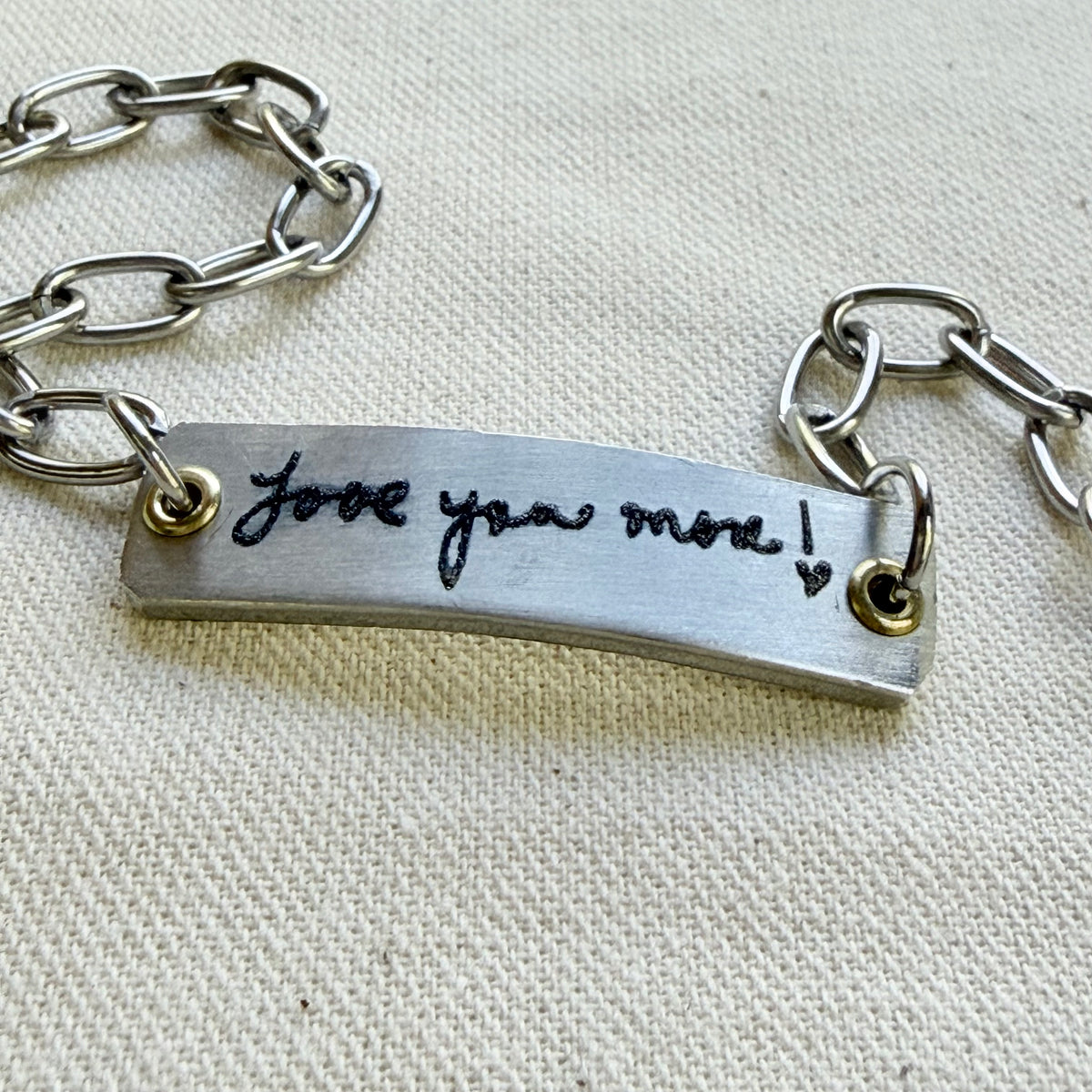 silver and gold bracelet with loved ones actual handwriting engraved - memorial jewelry - drake designs jewelry