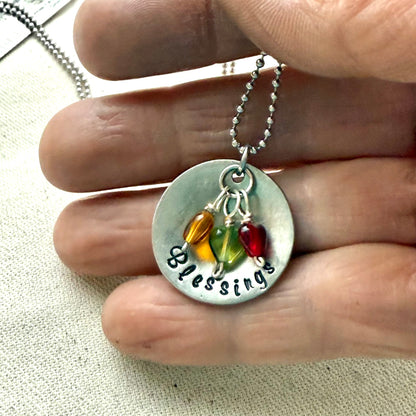 Blessings mom or grandma necklace personalized with lids or grandkids birthstones - drake designs jewelry