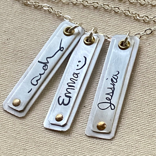 Actual handwriting Personalized sterling silver charms custom engraved with your handwriting. Sterling silver and Golden brass  - Drake Designs Jewelry