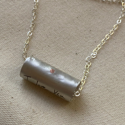 Sterling silver actual handwriting necklace.  Solid sterling silver and engraved with personalized actual handwriting.  Drake designs jewelry