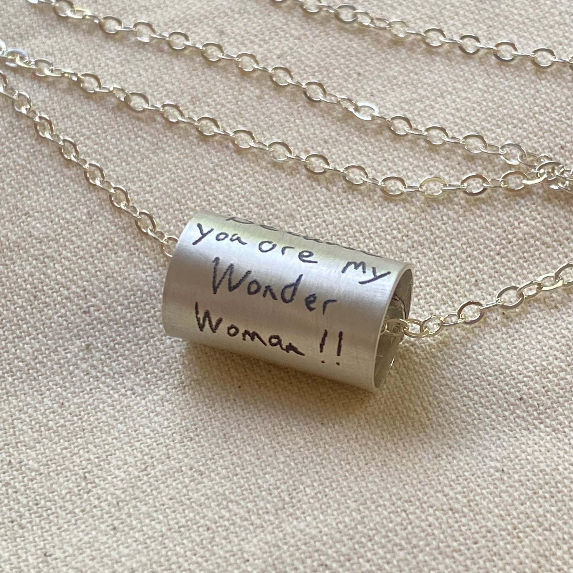 actual handwriting sterling silver necklace engraved with loved ones handwriting - drake designs jewelry