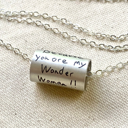 actual handwriting sterling silver necklace engraved with loved ones handwriting - drake designs jewelry