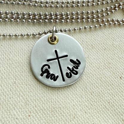 Grateful necklace with cross for t -  silver and gold - Drake Designs Jewelry