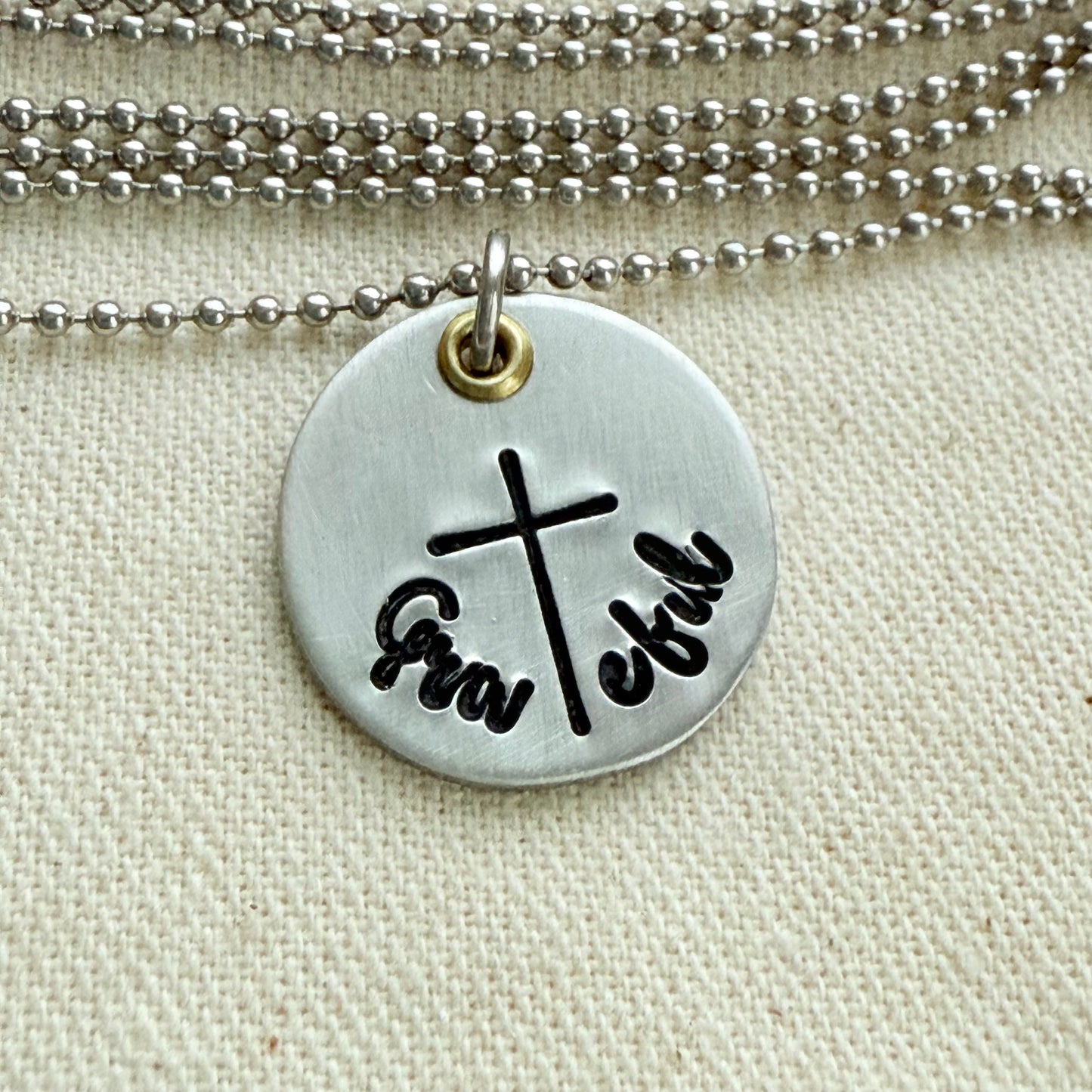 Grateful necklace with cross for t -  silver and gold - Drake Designs Jewelry