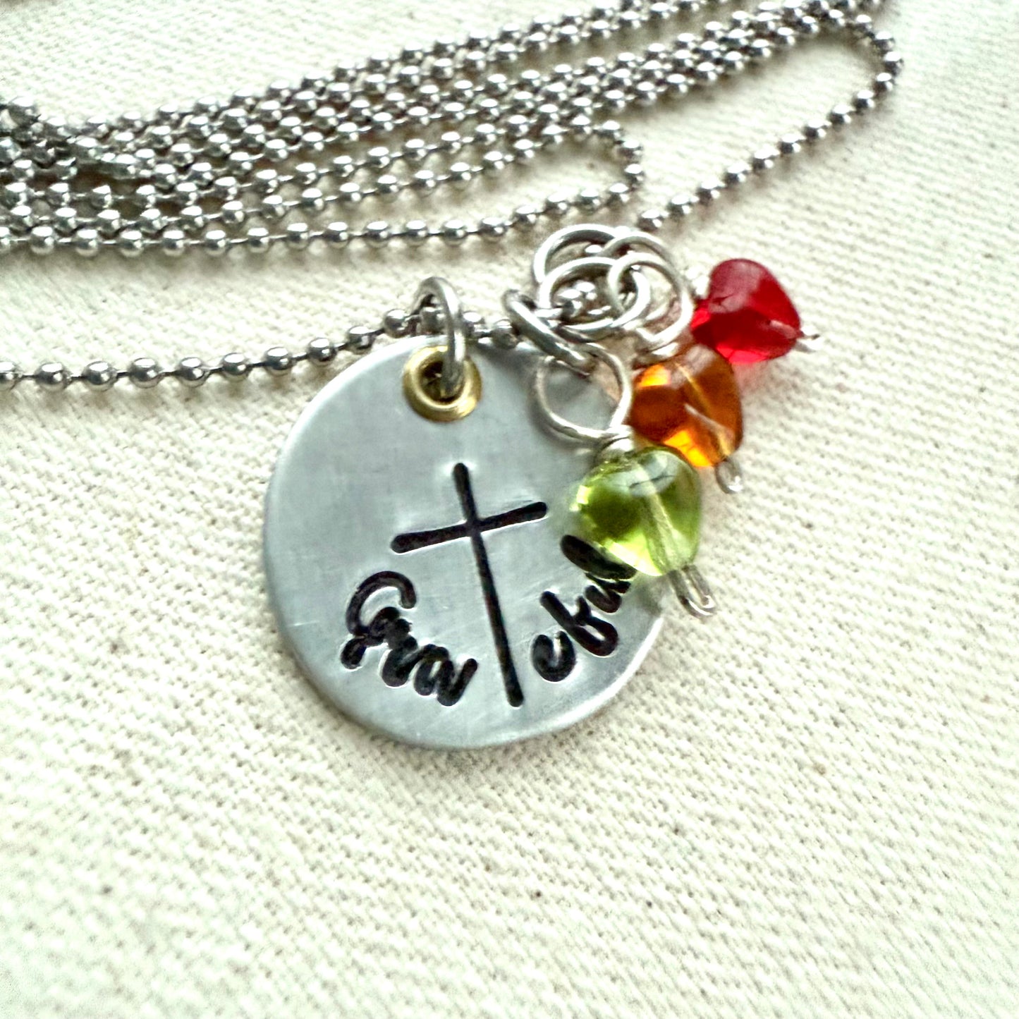 Grateful Mom or Grandma Necklace with Cross-  Personalized with Children’s Birthstones