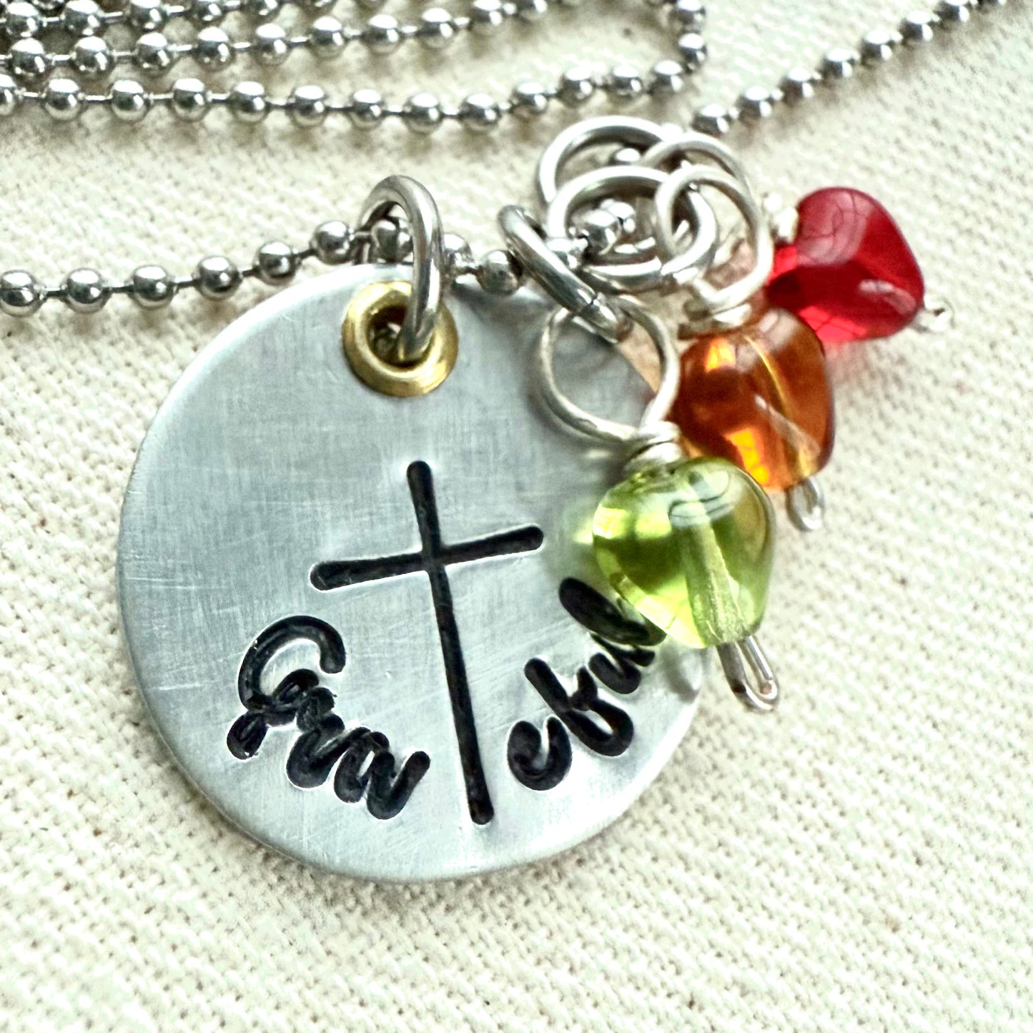 Grateful necklace with cross - personalized with kids birthstones - Grandma or Mom Necklace - Drake Designs Jewelry