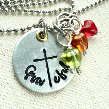 Grateful necklace with cross - personalized with kids birthstones - Grandma or Mom Necklace - Drake Designs Jewelry