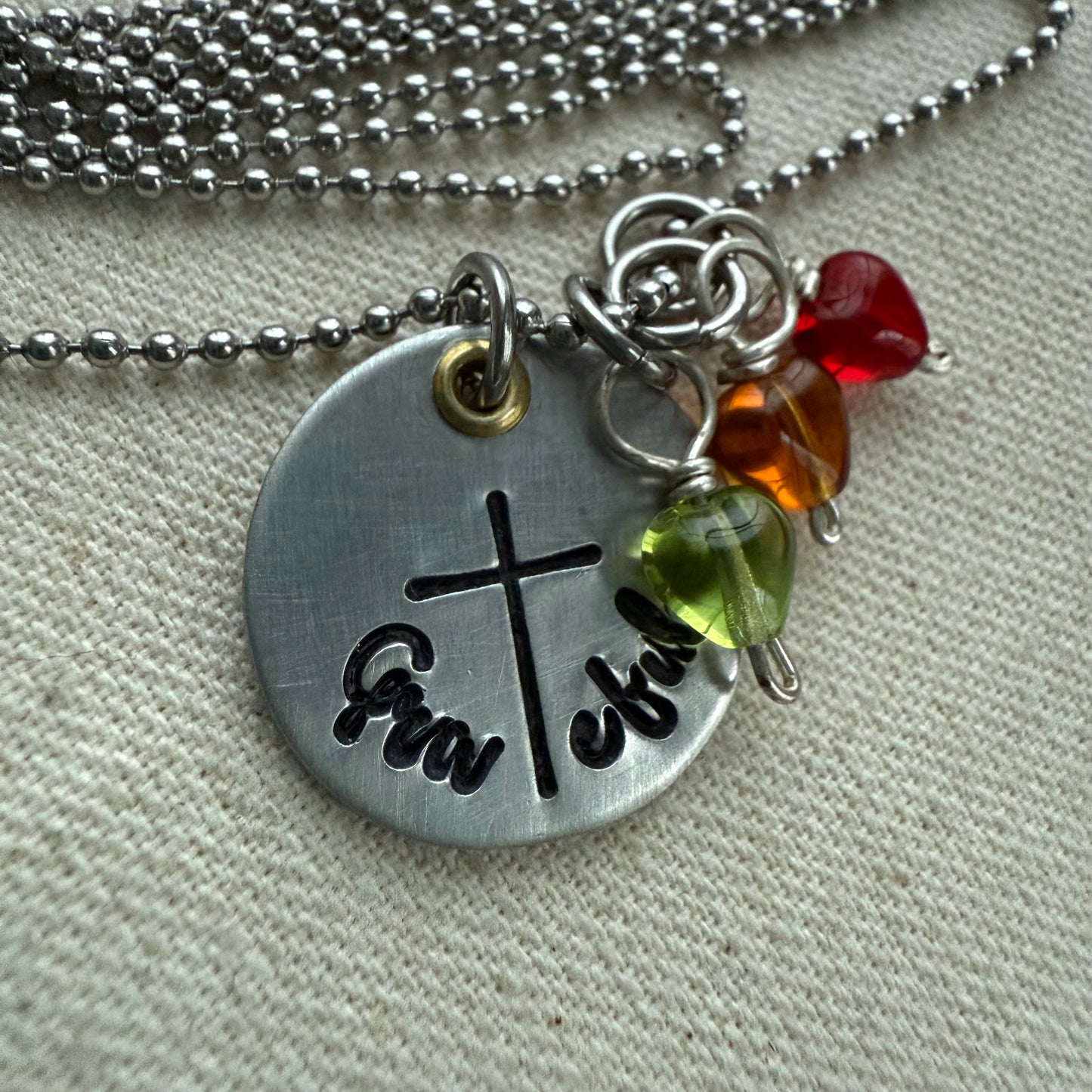 Grateful Mom or Grandma Necklace with Cross-  Personalized with Children’s Birthstones