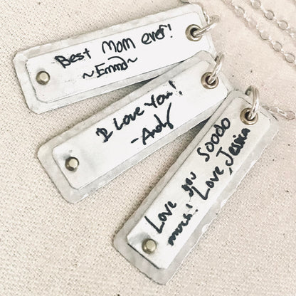 solid Sterling Silver Actual Handwriting Pendant Necklace Engraved with loved ones handwriting Personalized with with Golden Brass Accents - Drake Designs Jewelry