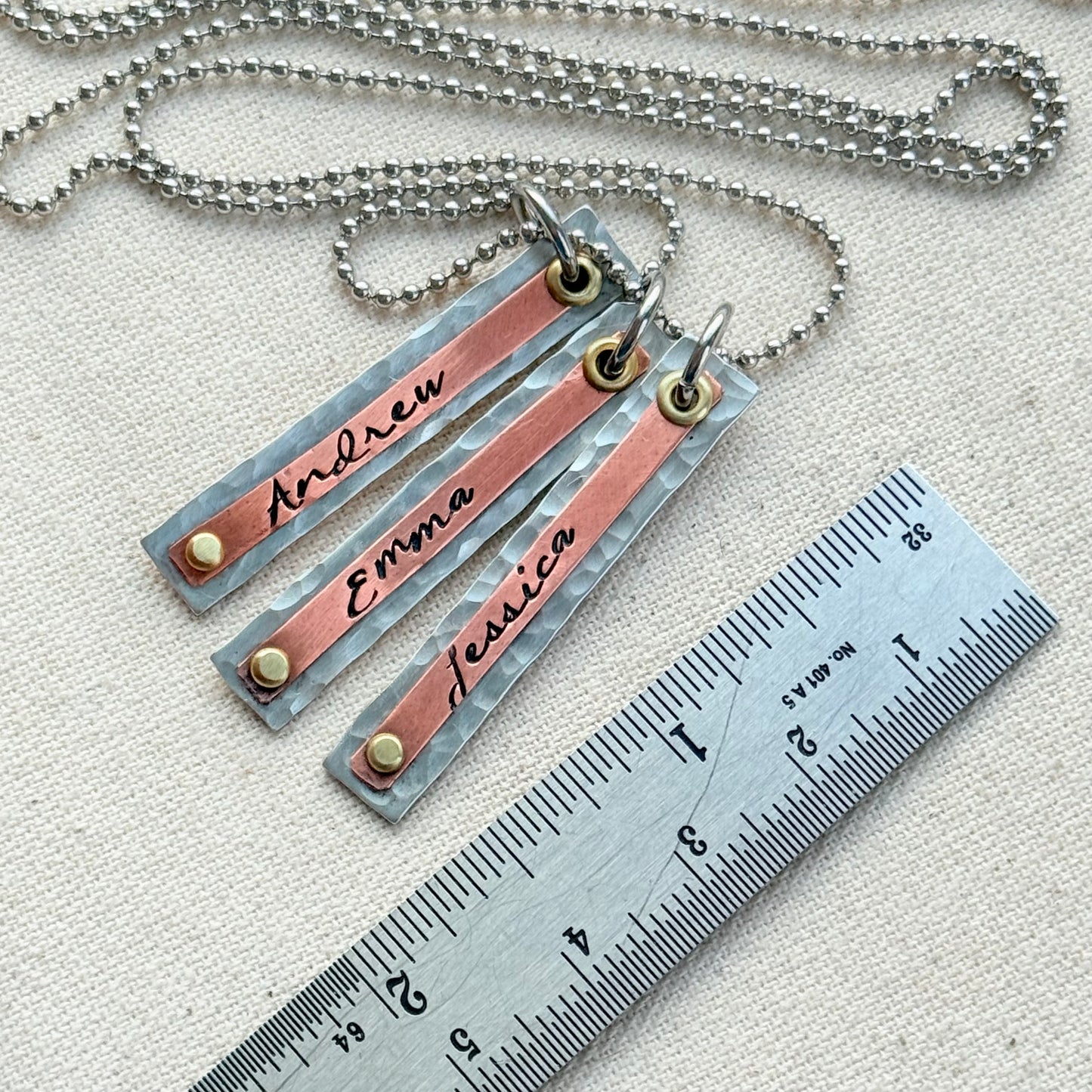 Hammered Mother's Bar Necklace with Kids Names - Layered bars hand stamped