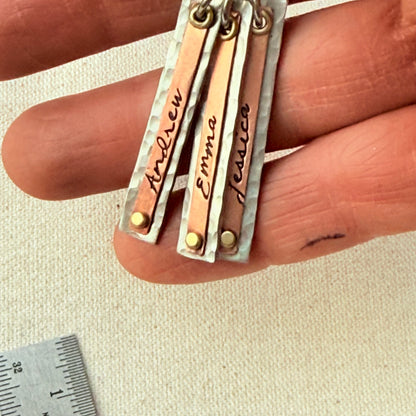 Hammered Mother's Bar Necklace with Kids Names - Layered bars hand stamped