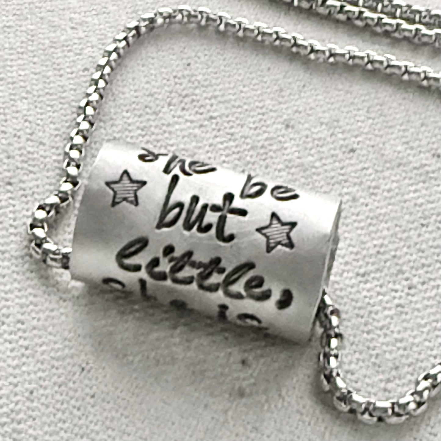 Though she be but little, she is fierce necklace.  Shakespeare quote jewelry  riveted and hand stamped - drake designs jewelry