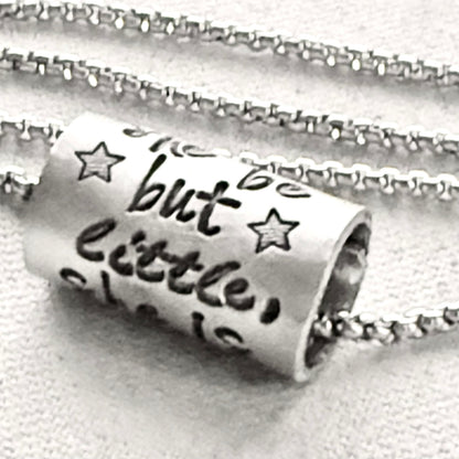 Though she be but little, she is fierce necklace.  Shakespeare quote jewelry a midsummer night’s dream - riveted and hand stamped - drake designs jewelry
