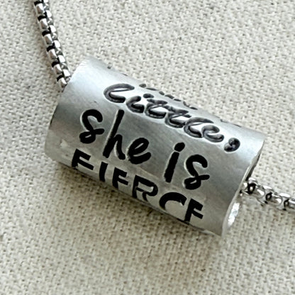 she is fierce necklace.  Shakespeare quote jewelry  riveted and hand stamped - drake designs jewelry
