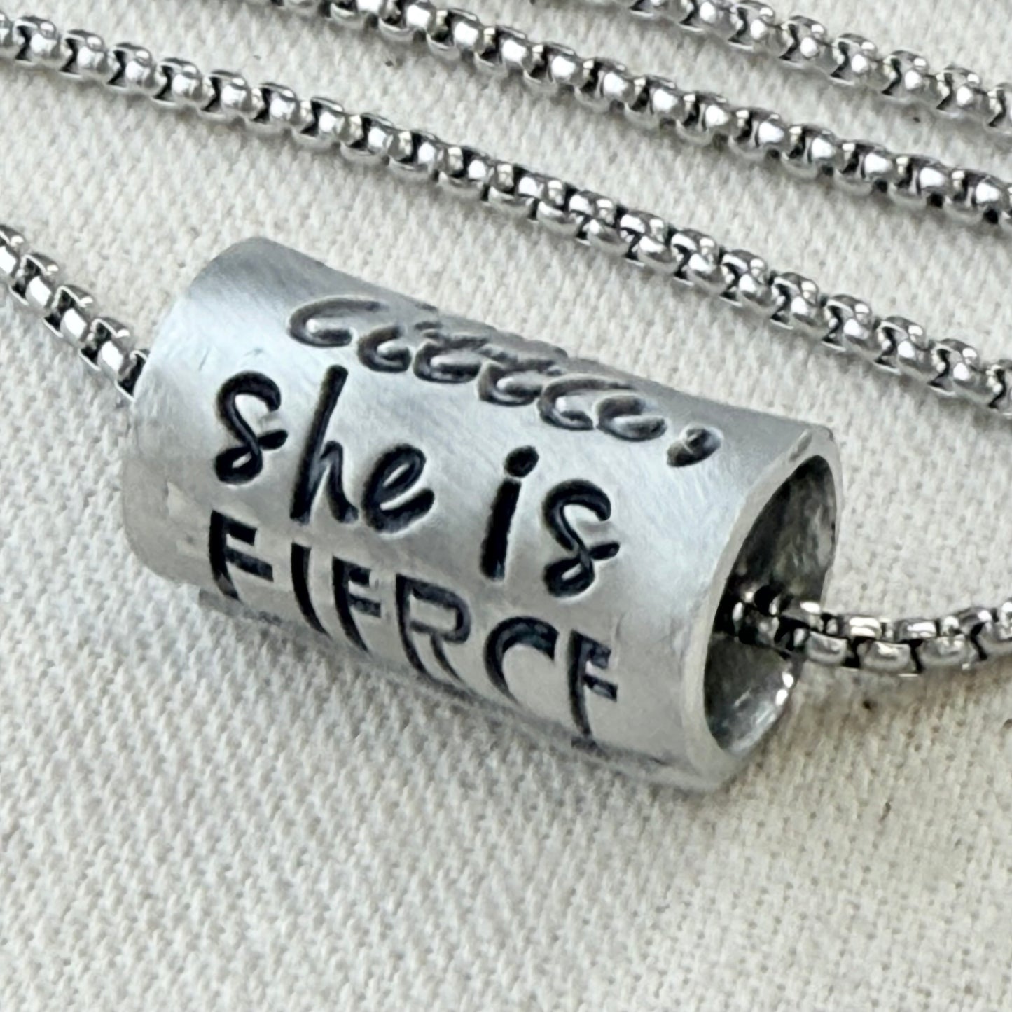 Though she be but little, she is fierce necklace.  Shakespeare quote jewelry a midsummer night’s dream - riveted and hand stamped - drake designs jewelry