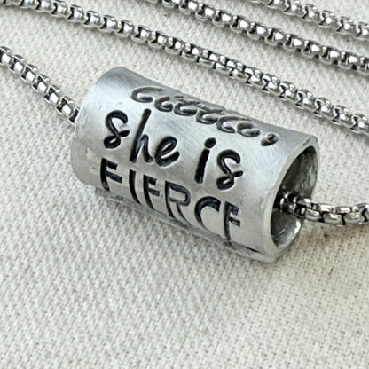she is fierce necklace.  Shakespeare quote jewelry  riveted and hand stamped - drake designs jewelry