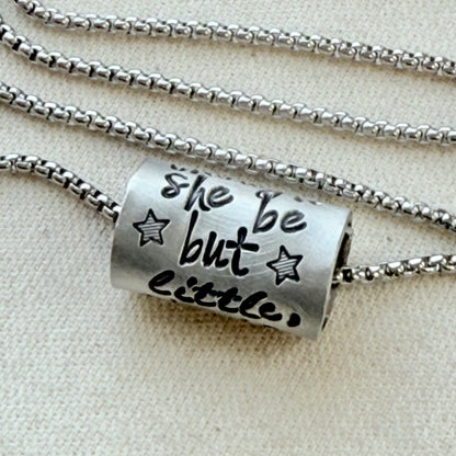 Though she be but little, she is fierce necklace.  Shakespeare quote jewelry a midsummer night’s dream - riveted and hand stamped - drake designs jewelry