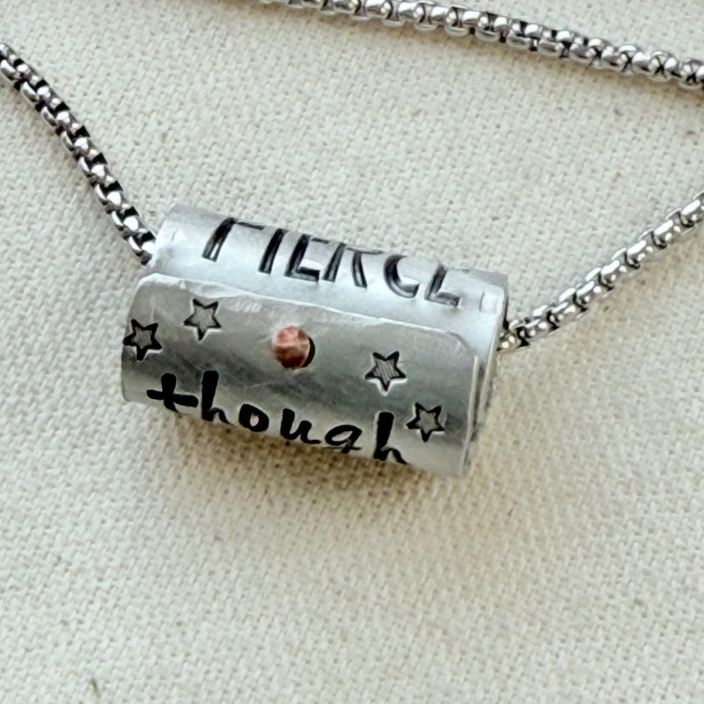 Though she be but little, she is fierce necklace.  Shakespeare quote jewelry a midsummer night’s dream - riveted and hand stamped - drake designs jewelry