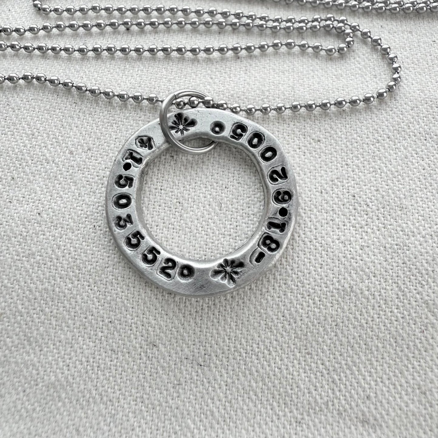 Organically shaped thick open circle pendant with custom coordinates hand stamped - personalized latitude and longitude necklace - drake designs jewelry
