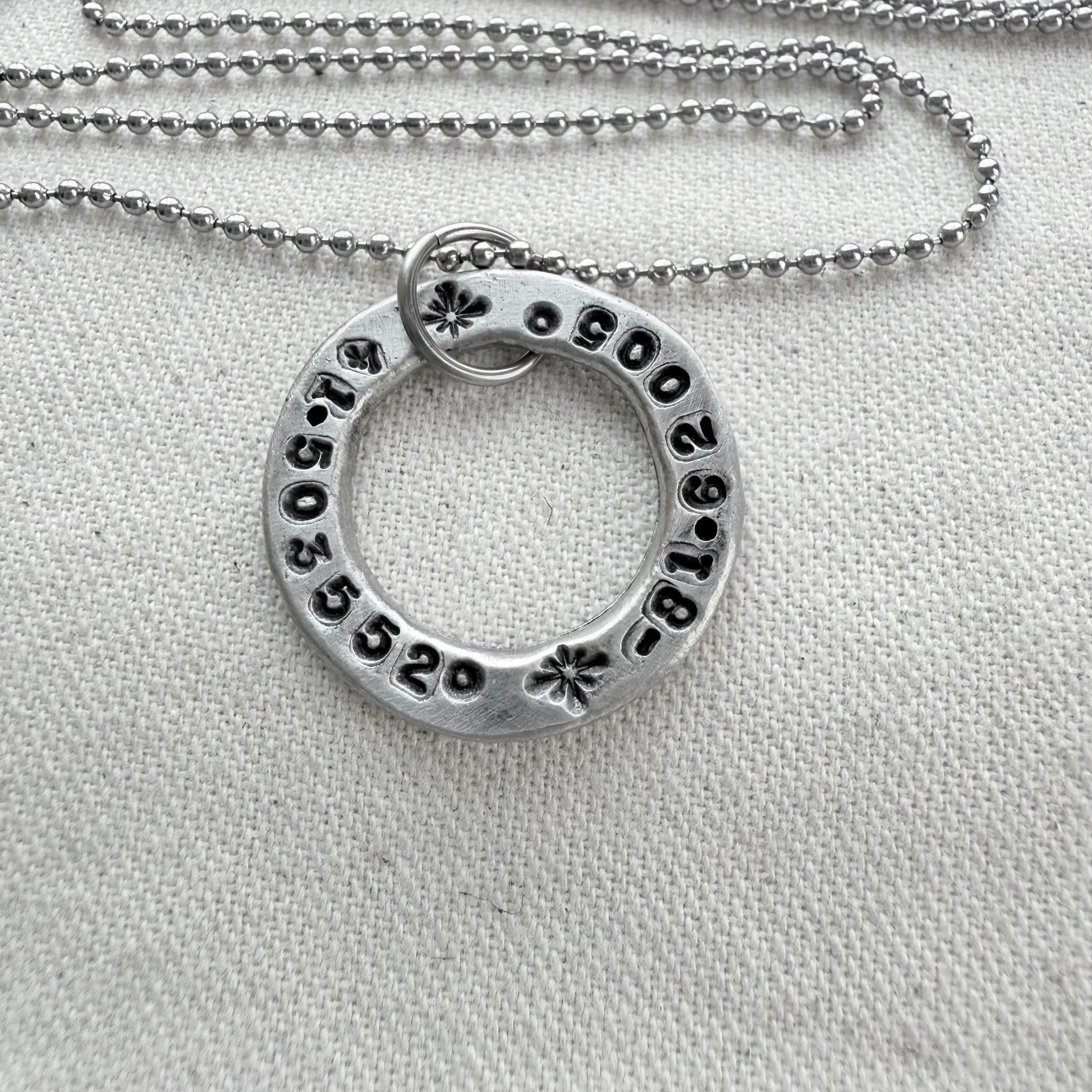 Organically shaped thick open circle pendant with custom coordinates hand stamped - personalized latitude and longitude necklace - drake designs jewelry