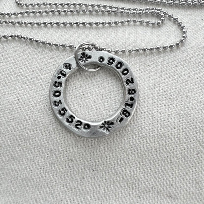Organically shaped thick open circle pendant with custom coordinates hand stamped - personalized latitude and longitude necklace - drake designs jewelry