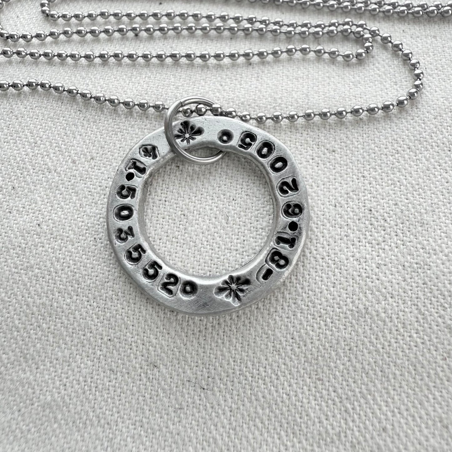 Organically shaped thick open circle pendant with custom coordinates hand stamped - personalized latitude and longitude necklace - drake designs jewelry