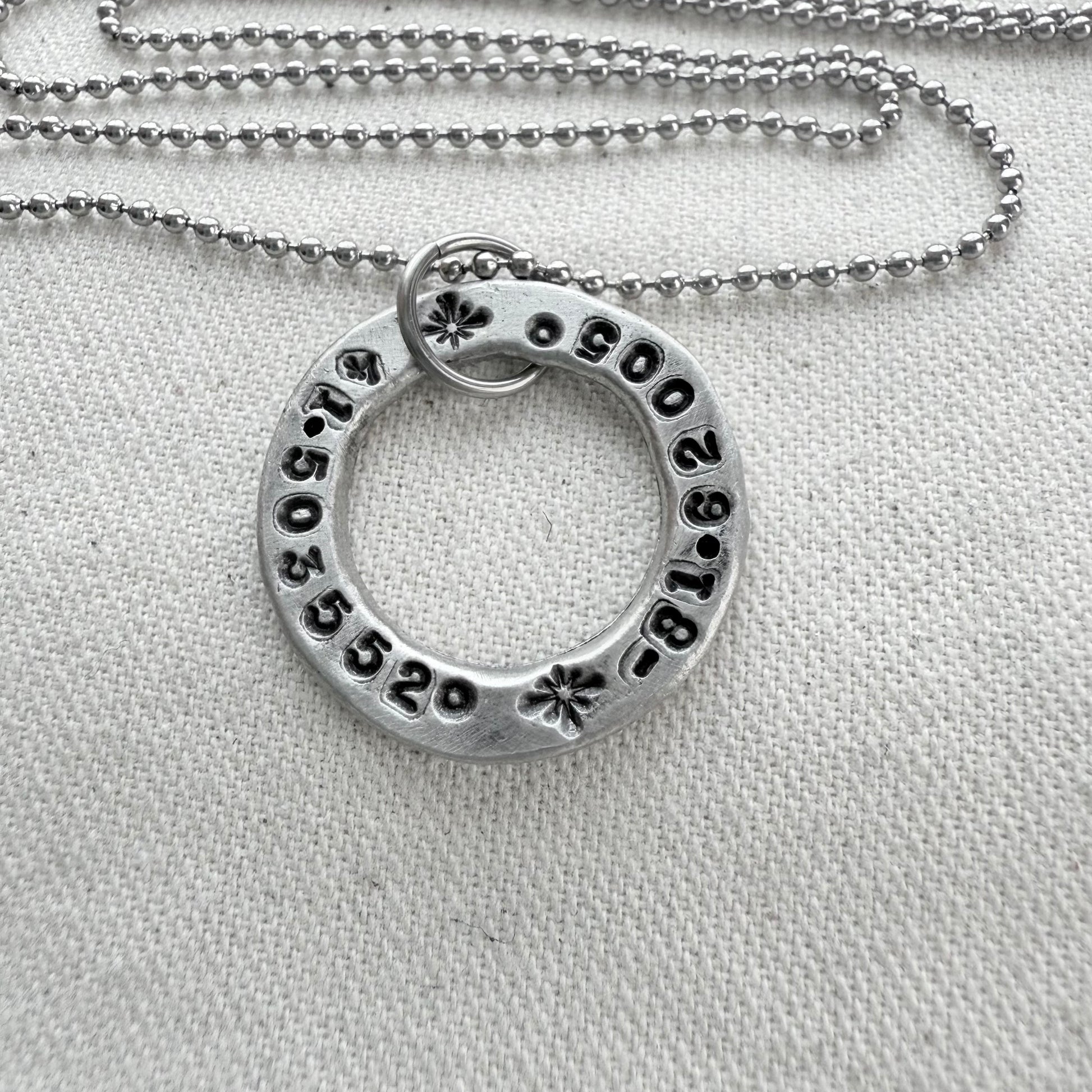 Organically shaped thick open circle pendant with custom coordinates hand stamped - personalized latitude and longitude necklace - drake designs jewelry