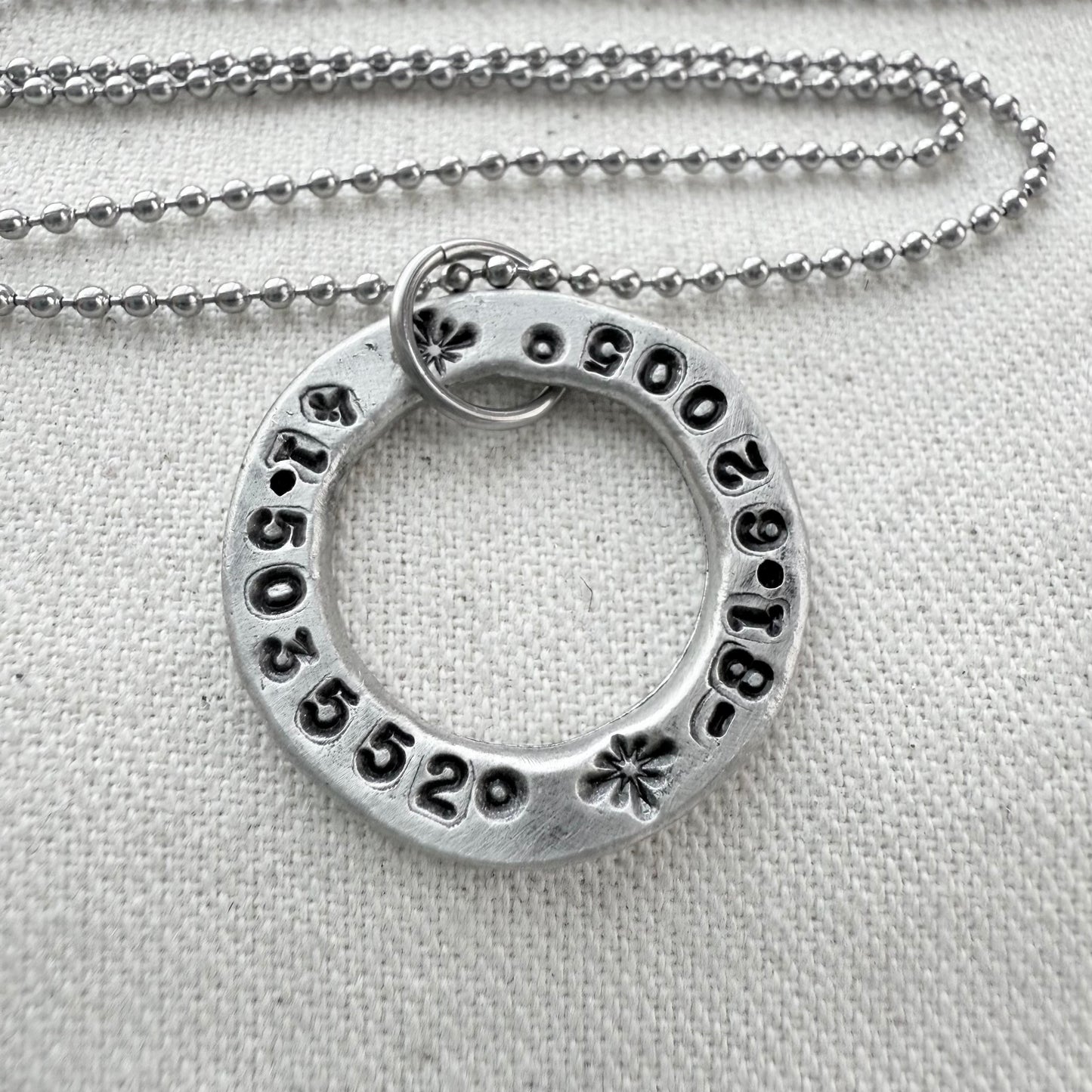 Organically shaped thick open circle pendant with custom coordinates hand stamped - personalized latitude and longitude necklace - drake designs jewelry