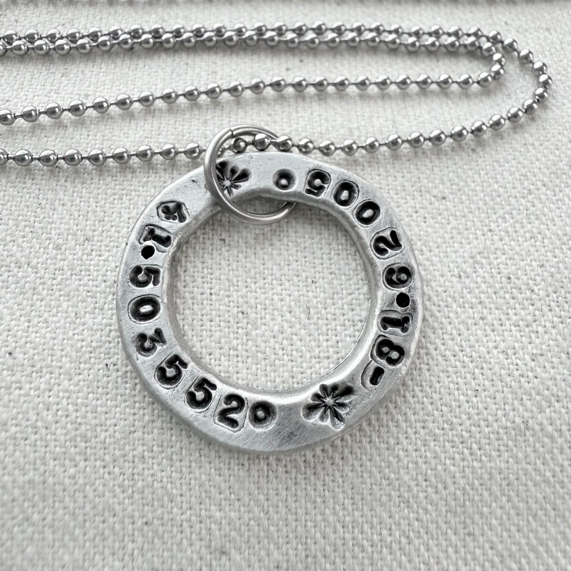 Organically shaped thick open circle pendant with custom coordinates hand stamped - personalized latitude and longitude necklace - drake designs jewelry