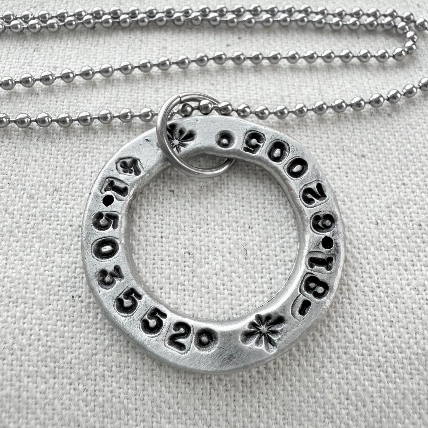 Organically shaped thick open circle pendant with custom coordinates hand stamped - personalized latitude and longitude necklace - drake designs jewelry