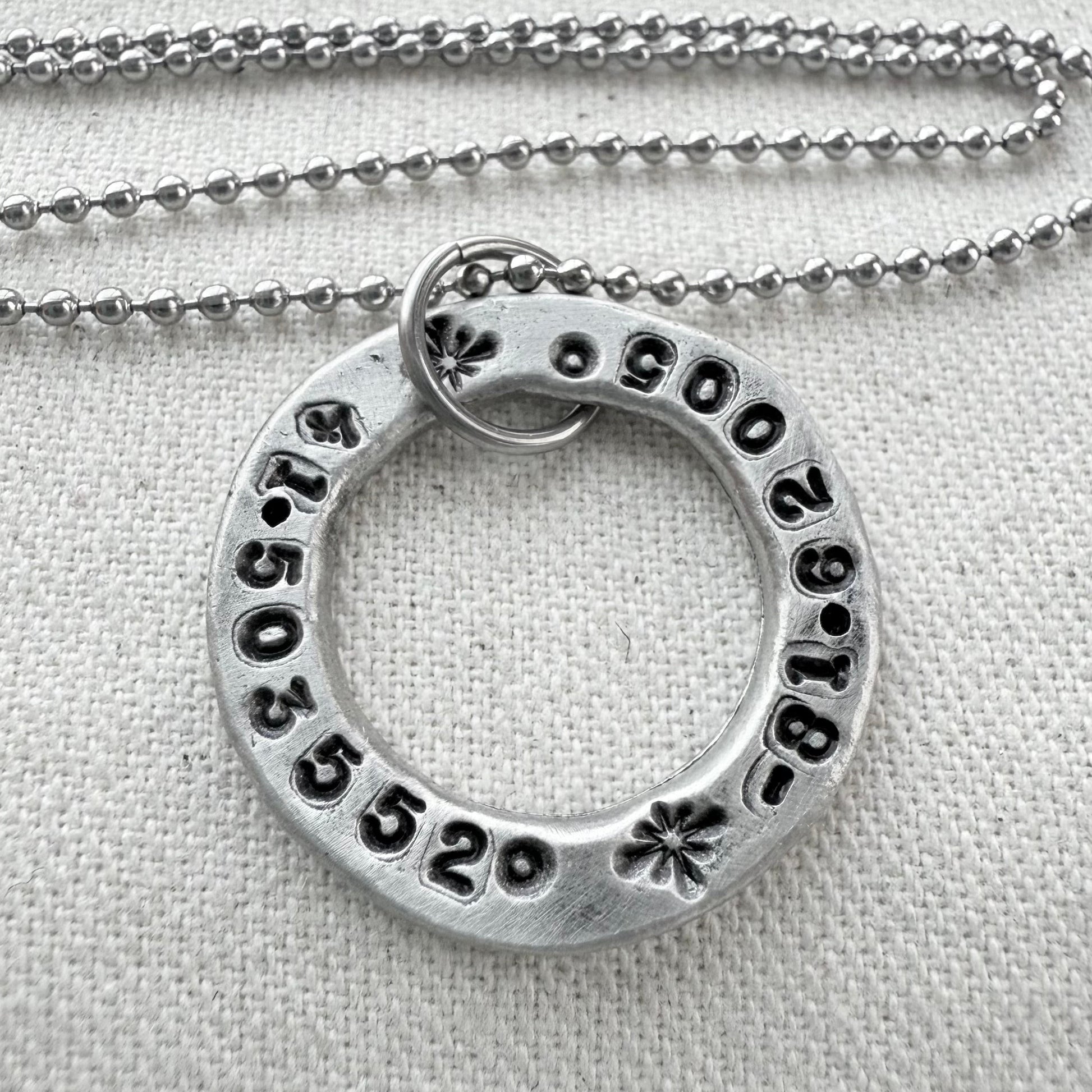 Organically shaped thick open circle pendant with custom coordinates hand stamped - personalized latitude and longitude necklace - drake designs jewelry