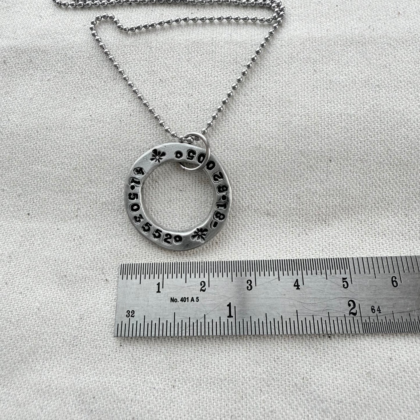 Organically shaped thick open circle pendant with custom coordinates hand stamped - personalized latitude and longitude necklace - drake designs jewelry
