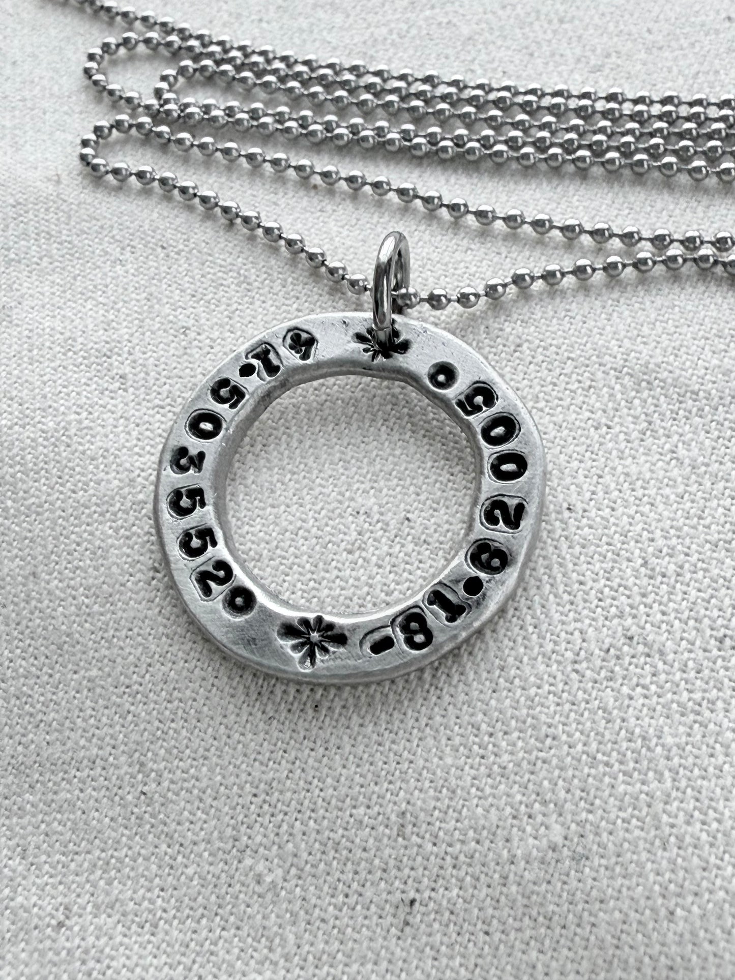 Organically shaped thick open circle pendant with custom coordinates hand stamped - personalized latitude and longitude necklace - drake designs jewelry