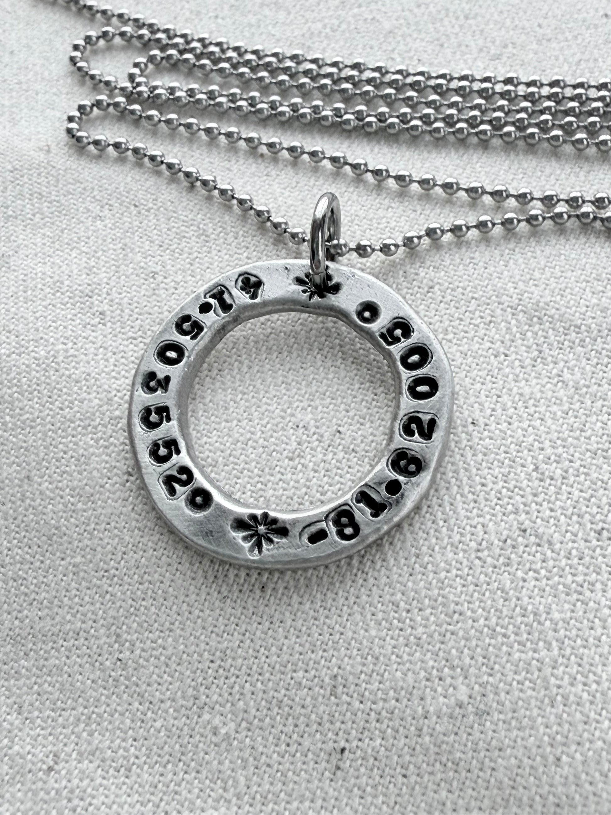 Organically shaped thick open circle pendant with custom coordinates hand stamped - personalized latitude and longitude necklace - drake designs jewelry