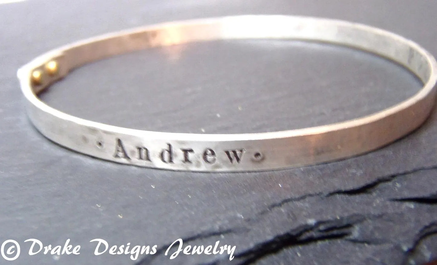 Sterling Silver Bangle Bracelet with Golden brass Rivets - Personalized for Mom - drake designs jewelry