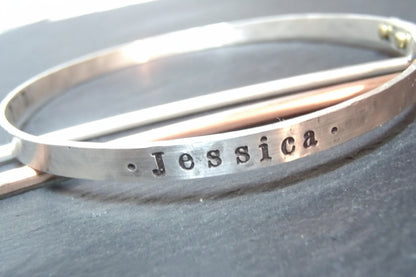Sterling Silver Bangle Bracelet with Golden brass Rivets- Personalized for Mom - drake designs jewelry