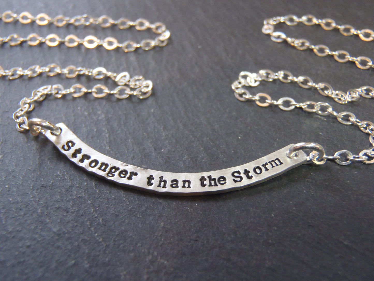 Curved Bar Necklace Sterling Silver with option for DOUBLE SIDED Custom Text