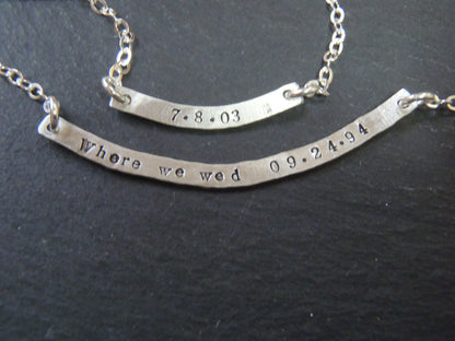 Curved Bar Necklace Sterling Silver with option for DOUBLE SIDED Custom Text