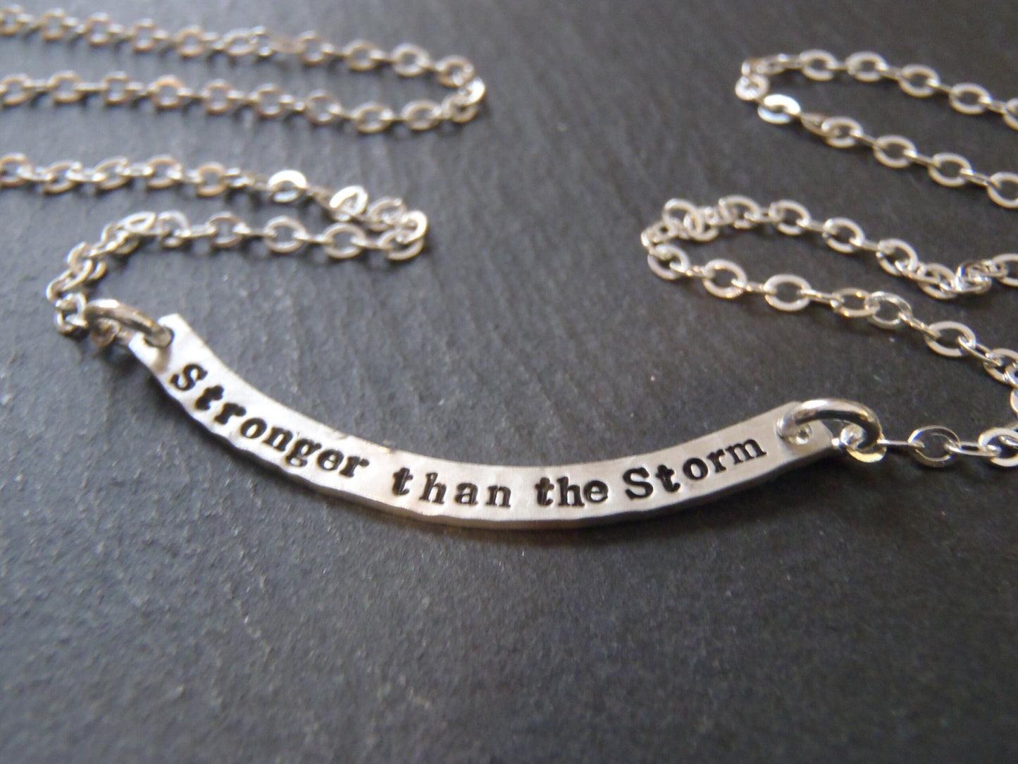 Curved Bar Necklace Sterling Silver with option for DOUBLE SIDED Custom Text
