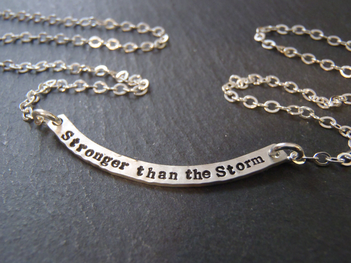 Curved Bar Necklace Sterling Silver with option for DOUBLE SIDED Custom Text