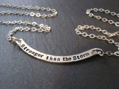 Curved Bar Necklace Sterling Silver with option for DOUBLE SIDED Custom Text