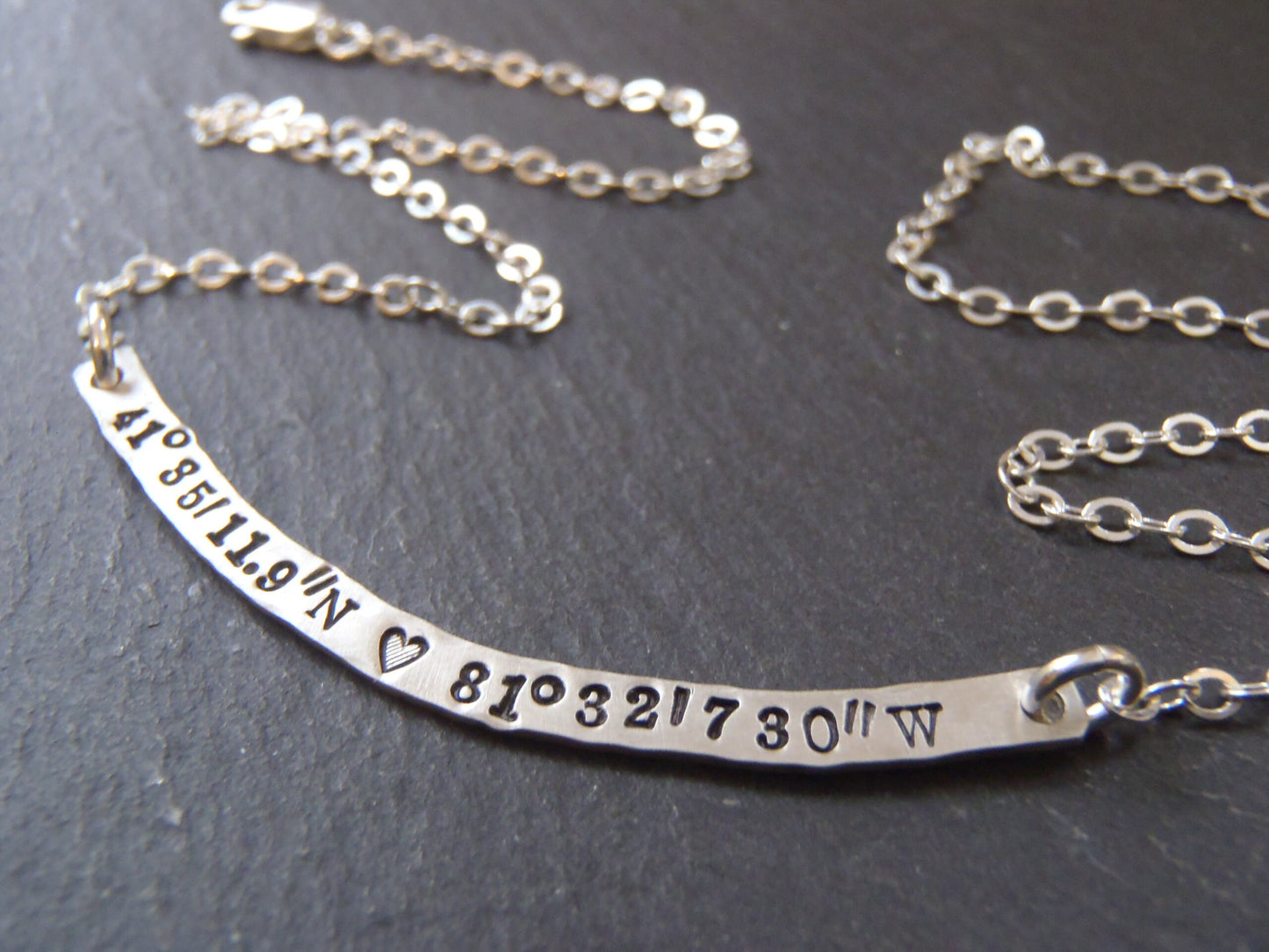 Curved Bar Necklace Sterling Silver with option for DOUBLE SIDED Custom Text