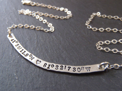 Curved Bar Necklace Sterling Silver with option for DOUBLE SIDED Custom Text